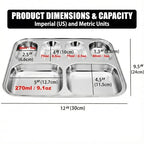 Korean Stainless Steel Divided Plates for Kids, Adults, Students, Premium 304, Electro-Polished, No Black Residue, BPA-Free, 6-Compartment Food Tray, Picky Eaters, Diet Portion Control, Set of 2 - size: 6 Compartments (12x9.5Inch)
