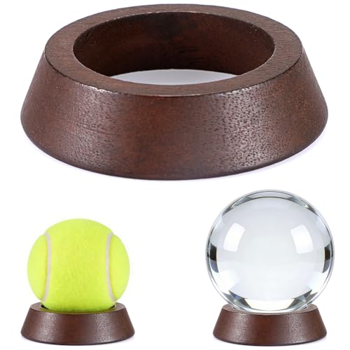 JUXYES Wooden Sphere Holder Display Stand, 3 Pack Small Wood Crystal Ball Stand, Simple Round Display Easel Stands for Crystal Balls, Baseball, Tennis Ball, Stones, Gemstones, Collections - size: M - 3 PCS