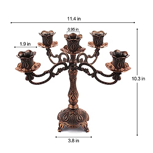 5-Candle Metal Candelabra 10.3 Inch Tall Candlestick Candle Holders for Home Decor Wedding Christmas Church Halloween Party, Red Bronze Tulip - color: Red Bronze-tulip