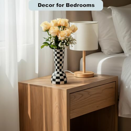 Black and White Checkered Vase, Aesthetic Modern Ins Cool Flower Vases for Home Decor, Entryway Table, Centerpieces Decoration, Kitchen, Living/Dining Room, Bedroom, Bathroom, Coffee Tables (Ceramic) - color: Black