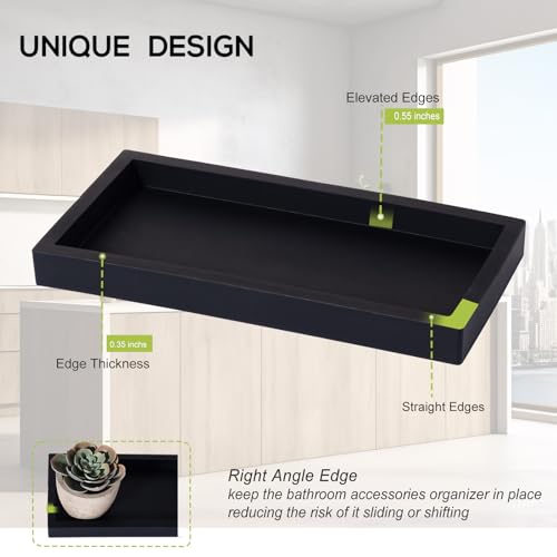Silicone Bathroom Vanity Tray Rectangle Soap and Sponge Holder Kitchen Sink Organizer for Scrubber, Lotion Bottles, Perfume, Jewelry, Candle, Key Trinket Ring, 2 Pack, Black - color: Black, size: 2-Pack (7.9" x 4.0")