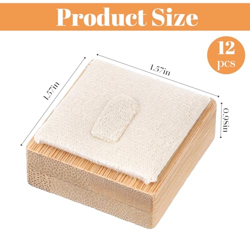 12 Pcs Bamboo Rings Display Stand with Beige Velvet, Jewelry Ring Holder Organizer for Retail Store Window Showcase and Drawer Storage