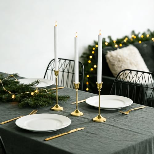 Brass Gold Candlestick Holders Metal Taper Candle Holders Set of 3 Rustic Stands for Dining Table, Wedding Centerpiece Decor, Birthday - color: Brass Gold
