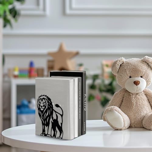 Peacoblue Metal Bookends for Shelves, Modern Decorative Heavy Duty Study Book Support Stoppers for Office, Desk, Shelf, Room 5.3"x4.3"x6.8" Cast Iron Simple Tall Bookends, 1 Pair (Lion) - style: Lion