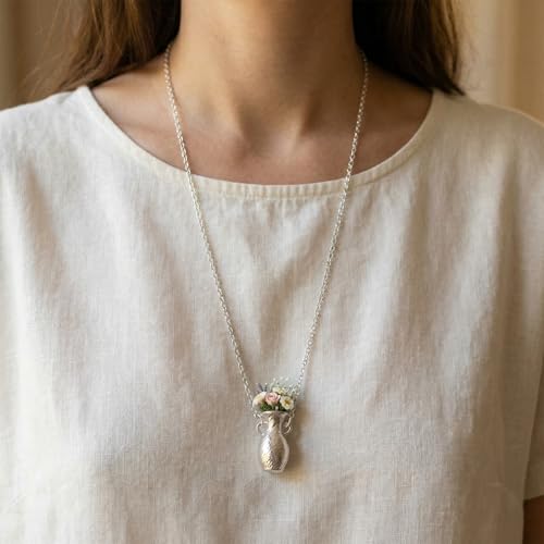 Flower Bouquet Necklace Flower Holder Necklace Pendant Creative Floral Vase Necklaces Kawaii Aesthetic Nature Spring Outfits Jewelry Gift Mothers Day Gifts - color: A3:Silver Flower Vase Necklace