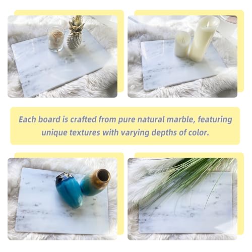 Yew & Tulip 16"x10" White Marble Board with Non-Slip Rubber Feet - Dough Pastry and Cutting Board