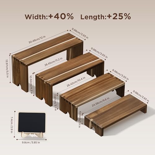HBlife 2 Set Widened Acacia Wood Display Risers for Vendor Events, Stackable Modular Cupcake Stand Buffet Risers, Dessert Table Display Set, Tiered Display Shelves for Perfume/Figures/Collectibles