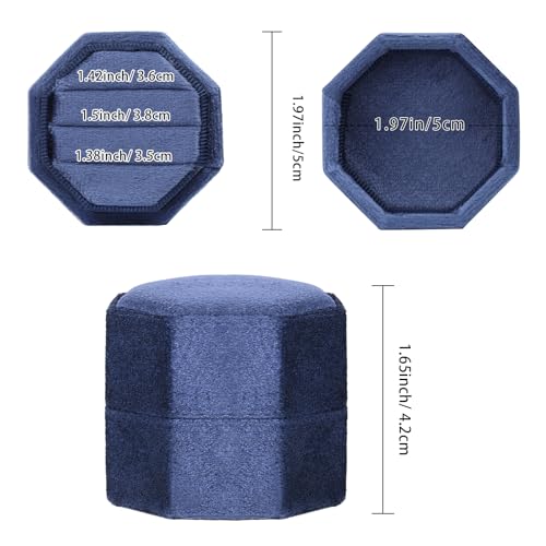 WantGor Velvet Ring Box, 3 Slots Jewelry Ring Gift Box Vintage Ring Display Holder Case for Wedding Ceremony Proposal Engagement (Navy Blue) - color: Navy Blue