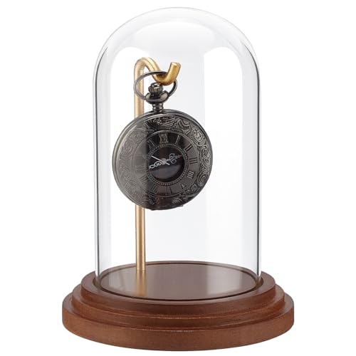 PH PandaHall Pocket Watch Glass Display Dome with Hook 5.7"x4" Watch Display Jar Decorative Watch Case with Base Plants Dome Showcase for Father's Day Pocket Watches Medals Collectibles Ornament - size: 5.7x4 Inch