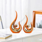 Set of 2 Abstract Statues, Modern Resin Sculptures, Handcrafted Figurines for Living Room and Library, Orange Golden