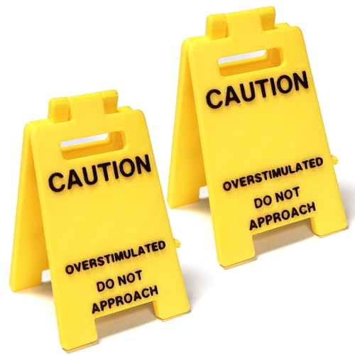 1 Pc Caution Overstimulated Desk Sign, Funny Prank Gift Office Desk Decor Overstimulated Do not Approach Warning Signs Humor Desktop Decoration (2 Pcs Caution) - color: 2 Pcs Caution
