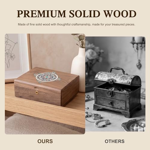 KINTNESS Black Walnut Wooden Jewelry Box with Lock - Large Jewelry Organizer for Women with Dimensional Color Art Finish Design, Jewelry Safe with Key for Bracelet, Necklace - style: Dimensional Color Art Finish-Big