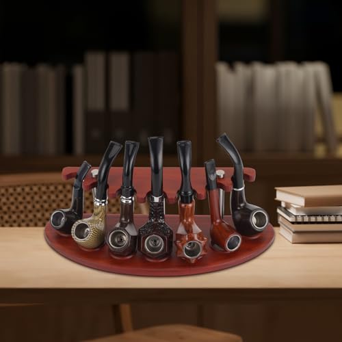 Natural Solid Rosewood Tobacco Smoking Pipe Stand Holder for 7 Pipes - Artisan Handcrafted Tobacco Pipe Rack Luxury Organizer| Natural Wood Grain Display & Collector's Storage Rack(Tobacco Pipe Not Included)﻿