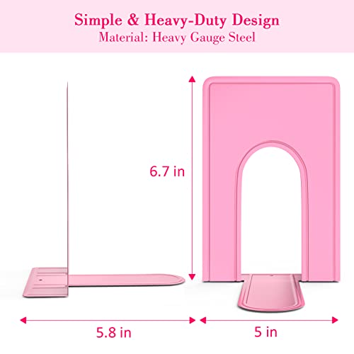 Optomni Bookends, Book End Supports Heavy Duty Metal Bookend Support, Book Ends Supports for Shelves Decor Home Office School (2 Pairs/4 Pieces, Pink) - color: Pink, size: 2 Pairs/4 Pieces