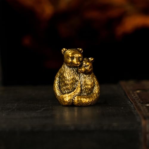 CHOVY Vintage Brass Bear Figurines Set - 3 Romantic Poses in Solid Brass, Collectible Couple Sculptures, Handmade Desk Art for Home Office & Unique Gift for Bear Lovers - Rely on - color: Couple Rely on Bears