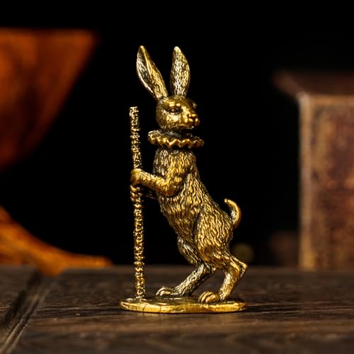 CHOVY Solid Brass Standing Rabbit Statue - Handmade Vintage Collectible Figurine, Mid-Century Modern Desk Sculpture for Office & Home, Luxury Oddity & Curio Cabinet Art Piece - color: Elegant Rabbit