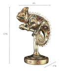 GENUINQ Steampunk Lizard Chameleon Statue Hand Painted Sculpture Resin Cyborg Sci-fi Collectible Figurine with Cool Gear for Home Table Book Shelf Man Cave Decor Gold