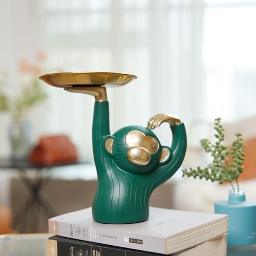 Monkey Sculpture Candy Dish Cookie Jar Snack Tray Modern Decor Art Home Gift for Living Room Office Polyresin 8.1 Inch - color: Green, size: Small (8.1 inches)