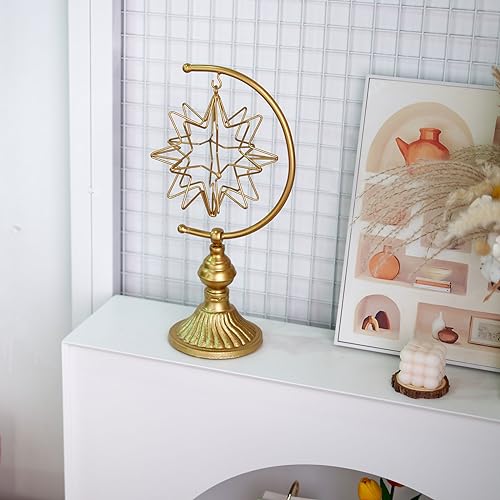 HLQMFHT 5.6" W x 16.3" H Metal Geometric Abstract Sculpture on Cast Iron Base,Metal Geometric Sculpture Decor Sphere, Tabletop,Living Room,Study,Bedroom,Home Decor - color: Gold-d
