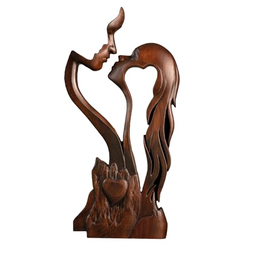 BGCOPPER Wooden Kissing Couple Ornament, Abstract Couple Portrait Sculpture Romantic Love Statue Decor Gift for Women Anniversary Valentine Wedding - 10 Inch - color: Retro, size: 10 Inch