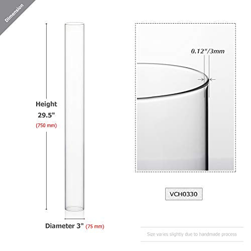 WGVI Hurricane Candle Holder Sleeve, Wide 3", Height 30", Clear Glass Cylinder Candleholder, Chimney Tube, Open Ended Candle Shade, 1 Piece - size: 3"x30"H