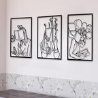 CHENGU 3 Pieces Metal Minimalist Abstract Woman Wall Art Line Drawing Wall Art Decor Single Line Female Home Hanging for Kitchen Bathroom Living Room - style: Reading Style