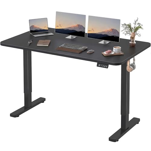 Furmax 55 x 24 Inches Electric Height Adjustable Standing Desk Large Sit Stand Up Desk Home Office Computer Desk Memory Preset with T-Shaped Metal Bracket, Black - color: Black, size: 55 Inch