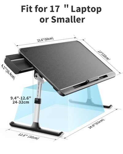 SAIJI Laptop Bed Tray Table - 23.6" x 13" Adjustable Portable Standing Desk with Storage Drawer, Foldable Lap Desk Fits 17" Laptop, PVC Leather for Couch Sofa (Dark Black) - color: Black
