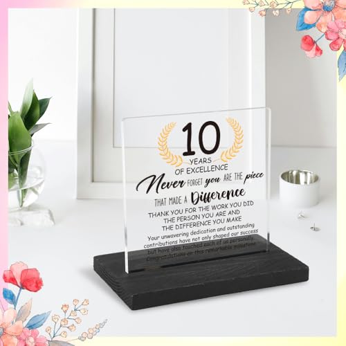 10 Years Work Anniversary Desk Decor Gifts for Employee, 10th Grade Promotion Gifts for Coworker,Modern Transparent Acrylic Desk Plaque with Inspirational Quotes, 10 x 10 x 1.5 cm,XXY108 - style: 10 Years Work Anniversar
