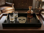 Gothic Skull Serving Tray with Gold Handles – Black Gloss Wooden Ottoman Tray for Coffee Table, Bar, or Kitchen – Elegant Gothic Decor & Unique Gift for Halloween, Horror & Alternative Style Lovers - style: SKULL