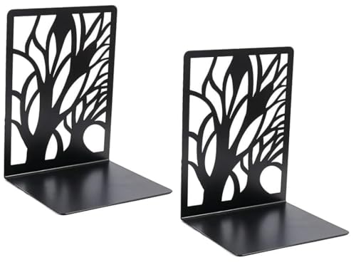 Tree Bookends Metal Nonskid Bookends Heavy Duty Bookshelves Organizer Office Bookend for Shelves, Book Ends for Heavy Books (Tree Shadow C-Black, 1 Pair) - color: Tree Shadow C-black, 1 Pair
