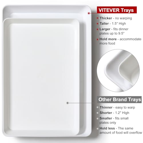 8 Pack, 16" x 11" Large White Serving Trays Set - Reusable Plastic Serving Platters for Cookie, Appetizer, Charcuterie, Snack, Dessert, Party Food Display - Stackable Kitchen CounterTop Tray, BPA Free - size: 8 Pack - 16" x 11"