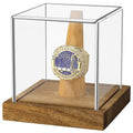 Hooqict Championship Ring Display Case Clear Acrylic Ring Case Display Box UV Protected with Wood Base Stand for Sports Baseball Basketball Softball Football Single Ring Holder Coin Stand - size: 1 Pack