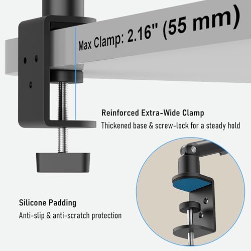 iPad Holder for Desk, Adjustable Tablet Arm iPad Desk Mount with C-Clamp, 30" Foldable Long Arm & 360° Rotation, Fits 4.7"–15.6" i Pad Pro/Air/Mini, Phones & 15.6" Portable Monitors for Desk/Bed Use - color: Black