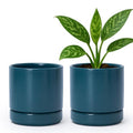 D'vine Dev Set of 2 Plants Pots, 4.7 Inch Ceramic Planter Pot for Plants with Drainage Hole and Saucer, Teal, 94-V-B-9 - color: Teal, size: 4.7 Inch