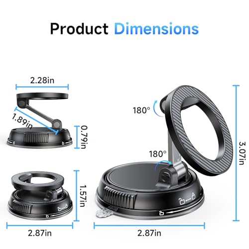 ANDERY Car Phone Holder for Magsafe [78+LBS Strongest Suction & 2400gf Magnetic] 360° Adjustable Car Phone Mount, Phone Holders for Your Car for iPhone 17 Pro Max 16 15 14 13 12 Plus Air, Carbon Fiber - color: Carbon Fiber