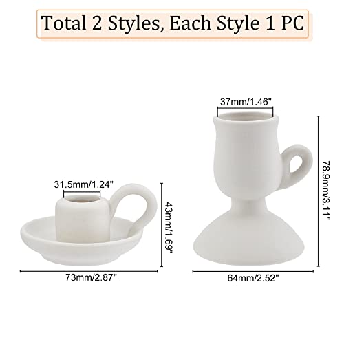 AHANDMAKER 2 Styles Ceramic Taper Candle Holder, Nordic Style Candlestick with Handle, White Porcelain Candlelight Stand, for Home Wedding Party