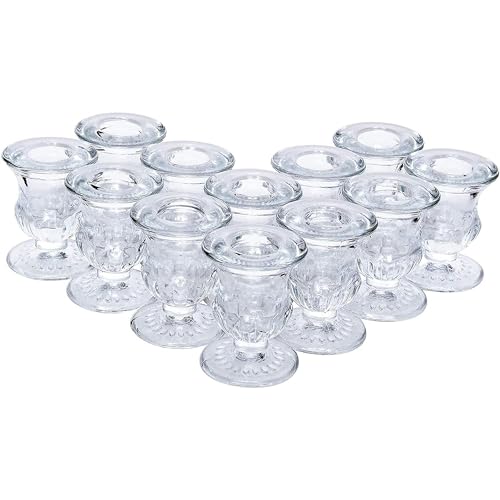 Hosley Set of 24 Glass Taper Candle Holders – Clear Candlestick Holder Set for Weddings, Table Centerpieces, Dinner & Home Décor (2.5” H) - size: 2.5" High