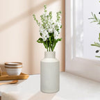 White Ceramic Vase for Flowers - 7.9 Inch Matte Ribbed Modern Vase, Weighted 1.4lb Base & Waterproof Pottery for Pampas Grass, Minimalist Farmhouse Decor for Table Centerpiece Bookshelf