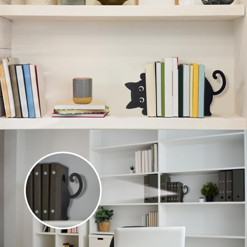 Geelin Peeping Cat Metal Bookends Set of 2 Cute Book Ends for Shelves Decorative Bookshelf Home Office Desk Bookshelf Decor Gift for Cat Lovers and Reading Enthusiasts - style: Cute Cat