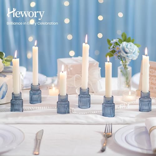 Hewory Glass Candlestick Candle Holder: 10PCS Blue Glass Taper Candle Holders for Table Centerpiece, Vintage Tapered Candlestick Holders for Christmas Centerpiece Wedding Party Holiday Home Decor - color: Blue, size: 10PCS