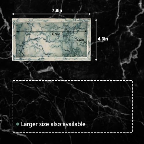 Natural Small Marble Vanity Tray, Luxury Stone Organizer for Bathroom & Kitchen | Holds Soap Dispenser, Jewelry, Perfume | Non-Resin, Non-Ceramic Décor - color: Cyan-green, size: 7.9" x 4.3" x 0.8"