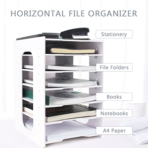 SONGWAY File Organizer for Desk - 7 Tier Document Holder with Removable Shelves, Letter Mail Rack, File Sorter Organizer, A4 Paper Storage Holder, Desktop Organizer for Home Office School, White - size: 7 Tier Upgrade