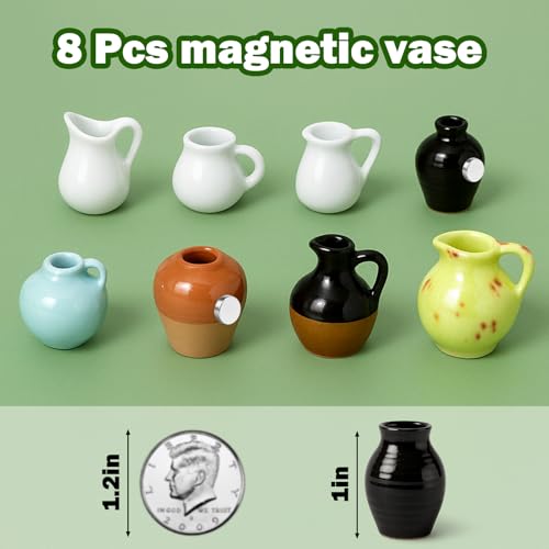 Juome Mini Vase Magnets for Fridge - 8PCS Cute Tiny Ceramic Magnet Vases for Flowers Plant, 3D Mini Magnetic Vases for Refrigerator Kitchen Locker Office Decoration (Exclude Flower) - color: 8pcs