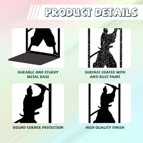 Peacoblue Metal Bookends for Shelves, Modern Decorative Heavy Duty Study Book Ends Stoppers for Office, Desk, Shelf, Room 5.3"x4.3"x7.9" Cast Iron Simple Tall Bookends 1 Pair (Japanese Samurai) - style: Japanese Samurai