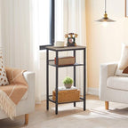 HOOBRO Tall Side Table, 3-Tier Telephone End Table with Adjustable Mesh Shelves, Small Entryway Table with Storage, Small Nightstand for Living Room, Bedroom, Hallway, Office, Greige BG01DH01G1 - color: Greige + Black