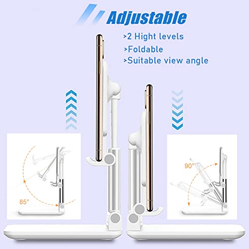 2 Pcs MT-6 Cell Phone Holder, Adjustable Angle and Height, Anti-Slip Silicone Pad, Foldable and Portable, Compatible with 4-8 Inch Devices(Pink+White) - color: white&pink