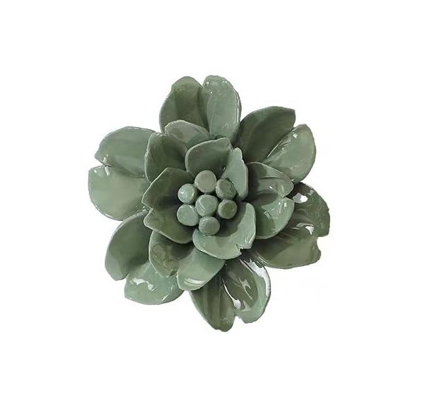 Snow Lotus，3.54" Ceramic Flower Wall Art, Artificial 3D Flower Wall Art, Handmade 3D Wall Art Hanging Sculpture, Porcelain Flower Wall Decoration for Home Office Decor (Dark Green) - color: Dark Green,Snow Lotus,3.54"