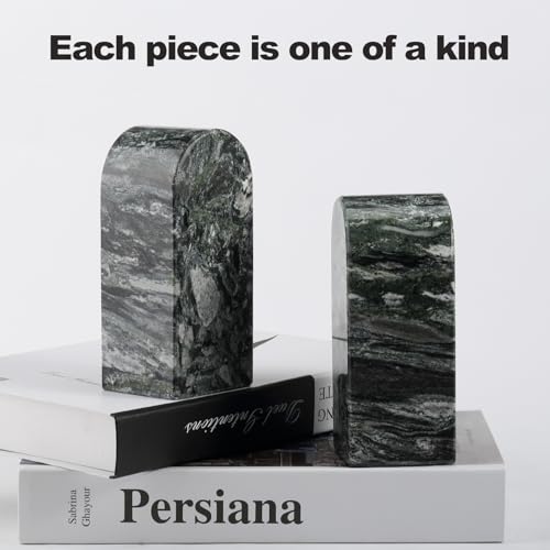 Koville Natural Marble Bookends for Shelves, Decorative Book Ends, 7lbs Heavy-Duty Marble Book Holders, Bookshelf Apartment Decor for Normal Books/CD/Video Games(Olive Green) - color: Green Marble-olive Green, size: 7lb