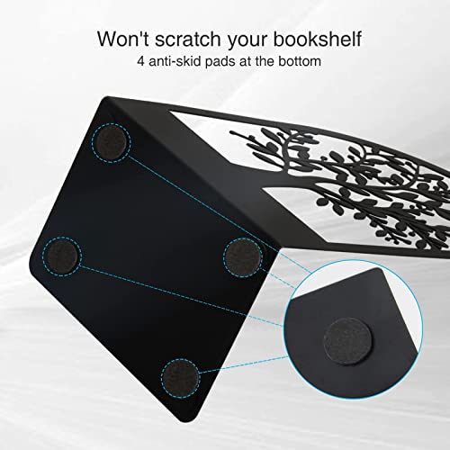 Book Ends, Metal Bookend, Tree of Life Bookend for Shelves, Home Decorative Bookends for Heavy Books, Black Non-Skid Book Stopper, 7 x 5.5 x 3.5 inch (1 Pair)